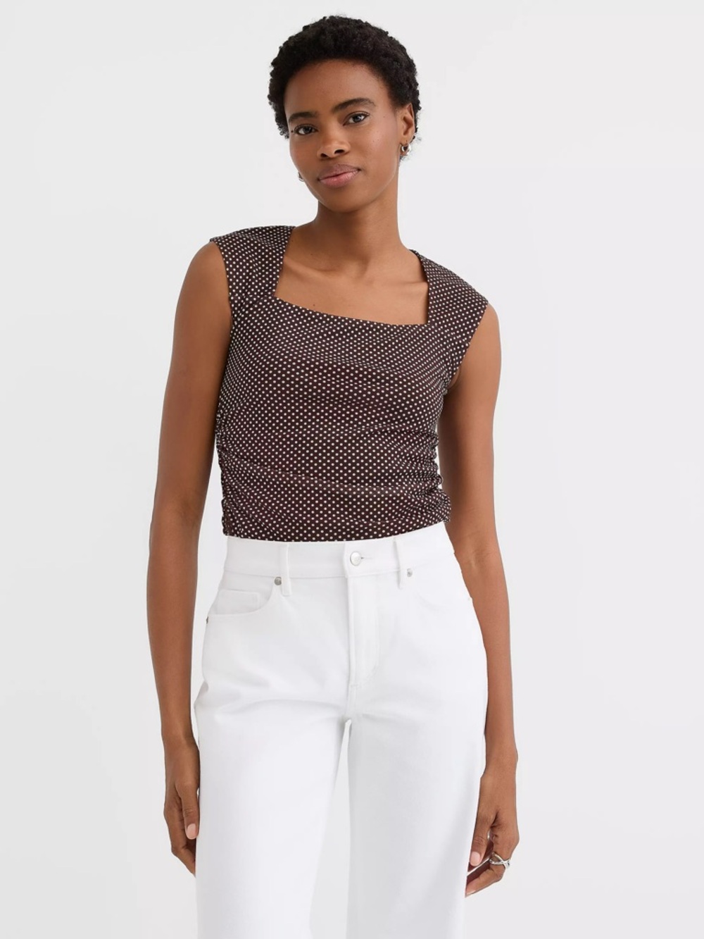 LOFT Brown Polka Dot Square-Neck Crop Top